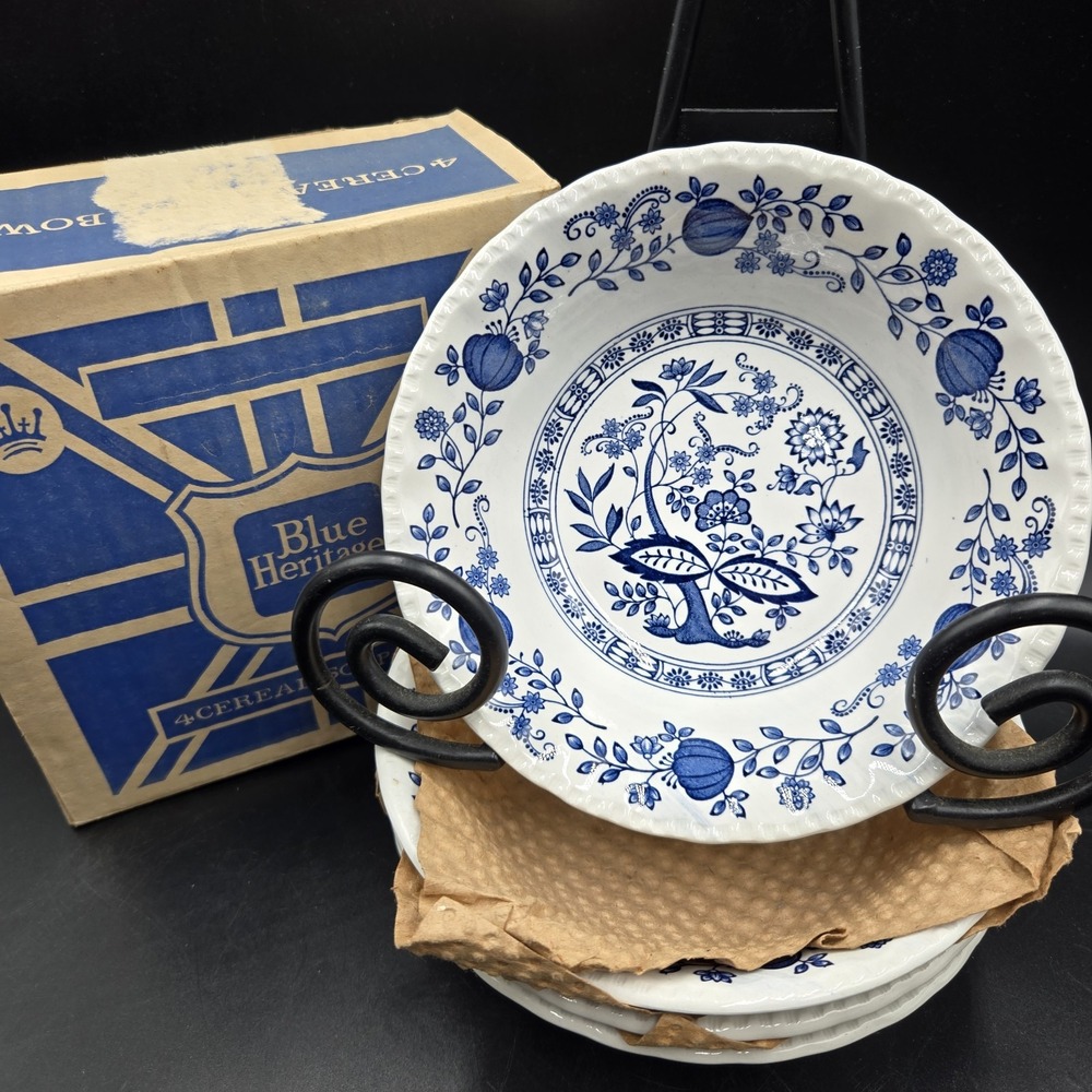 Vtg 70s New Enoch Wedgwood England Blue Heritage Set of 4 Cereal Soup Bowls Rare